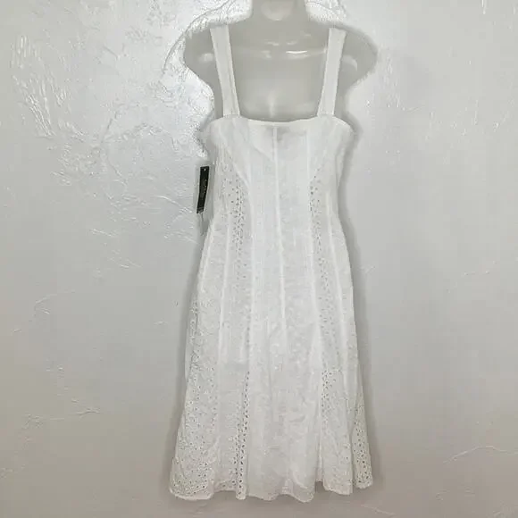 Vintage LRL Lauren Ralph Lauren white eyelet cotton fit and flare dress SZ 6 NWT - Picture 4 of 13